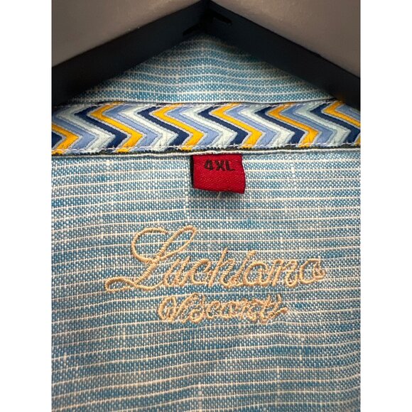 Luchiano Visconti Colorblock Linen Shirt Sz 4XL Button Front Pinstriped Coastal - Picture 3 of 7